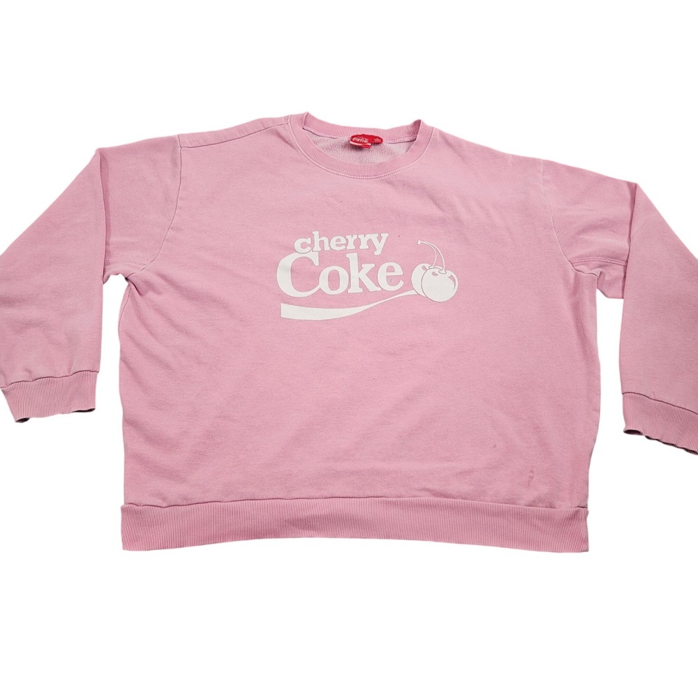 Coca Cola Cherry Coke Sweatshirt XL Pink Cropped Graphic Lounge Grunge Boxy